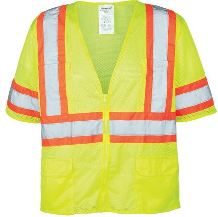 Ironwear® 1293-LZ Class 3 Hi-Vis Lime Reflective Safety Vest with 6 Pockets, 3XL