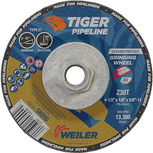 Weiler 58090 4-1/2" x 1/8" Tiger Pipeline, Z30T, Type 27, 5/8"-11 Nut (Pack of 10)