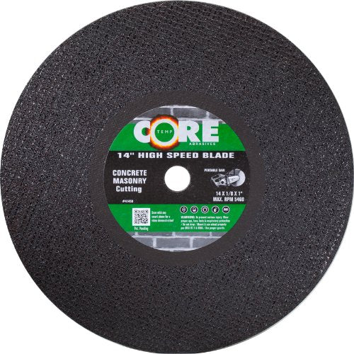 CoreTemp Abrasives 41450 Abrasive Concrete Portable Saws Cutting Wheel, Silicon Carbide, 5460 RPM, 14" Diameter x 1/8" Width, 1" Arbor, Pack of 5