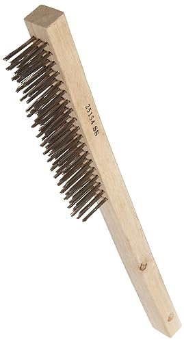 Weiler 25154 Vortec Pro Hand Wire Scratch Brush, .012 Stainless Steel Fill, Curved Handle, 3 X 19 Rows