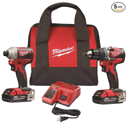 Milwaukee M18 18V Lithium-Ion Brushless Cordless Compact Drill/Impact Combo Kit (2-Tool) W/ (2) 2.0Ah Batteries, Charger & Bag  2892-22CT