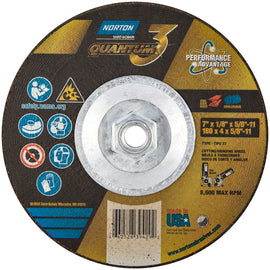 Norton (66252839429) 7" X 1/8" X 5/8" - 11 Quantum3™ Coarse Grit Ceramic Alumina Type 27 Grinding And Cutting Wheel