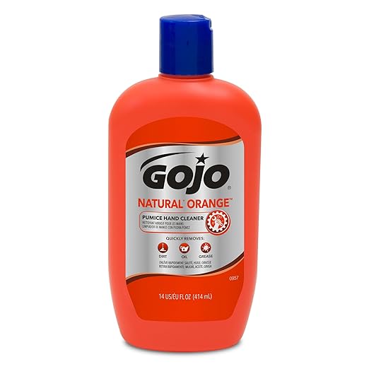 GOJO (315-0947-12) Natural Orange Pumice Hand Cleaner, 14 fl oz Quick-Acting Lotion Hand Cleaner Flip Cap Squeeze Bottle