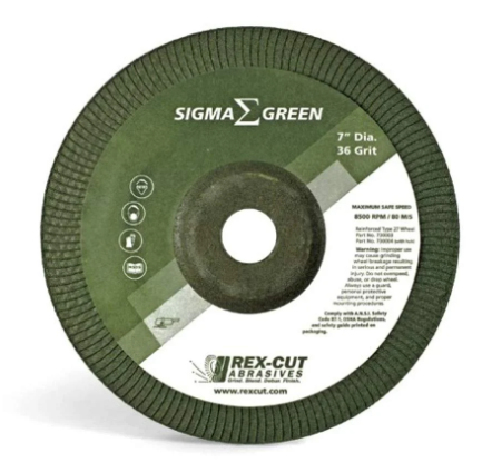 Rex-Cut Abrasives 730002 Sigma Green Grinding Wheel, 36 Grit, 4-1/2in Dia. x 5/8-11 Arbor (Pack of 10)