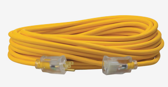 Southwire 1489SW0002 100ft 14/3 SJEOOW Cold Weather Extension Cord, 13A 125V, w/ Lighted End - Yellow