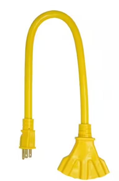 Southwire 029892041120 2 ft. 12/3 STW Multi-Outlet (3) Outdoor Heavy-Duty Adapter Extension Cord, Yellow