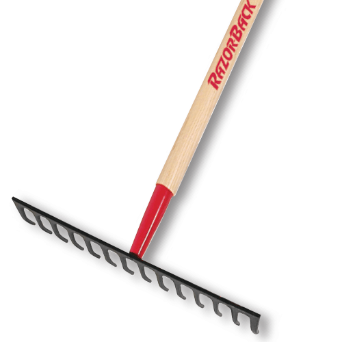 RazorBack 63112 Road/Stone Rake - 14 Tine Level Head, Forged, w/ 16" Wood Handle