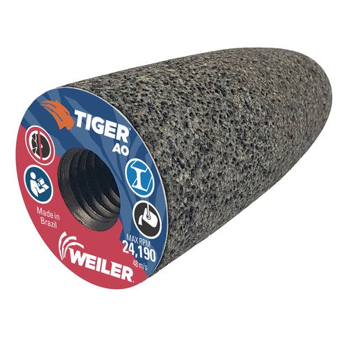 Weiler 68303 Tiger AO Type 16 Round Tip Portable Grinding Cone, A24-R, 1 1/2" x 2 1/2" x 5/8-11