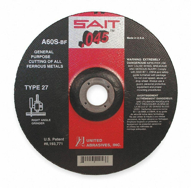 United Abrasives Sait 22021 4-1/2" x .045" x 7/8" A60S Type 27 Depressed Center Cutting Wheel - Box of 50