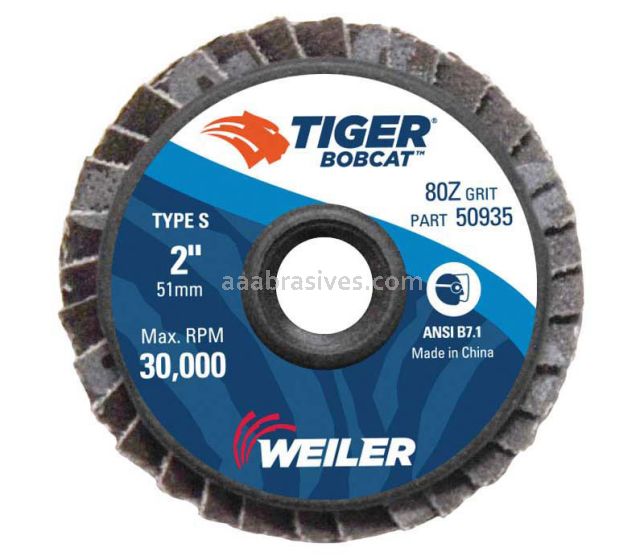 Weiler 2" 50935 Bobcat Mini Abrasive Flap Disc, Flat (Type 27), Type S Mount, 80Z