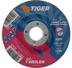 Weiler 57121 4-1/2" x 1/4" TIGER AO Type 27 Grinding Wheel A24R 7/8" A.H. 6804 22 1000