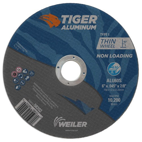 Weiler  58202 6" x .045" Tiger aluminum Type 1 cut-off wheel ALU60S 7/8 A.H.