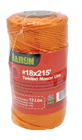 Baron 10812 Twisted Mason Line, #18 Dia, 250 ft L, 13 lb Working Load, Nylon, Orange