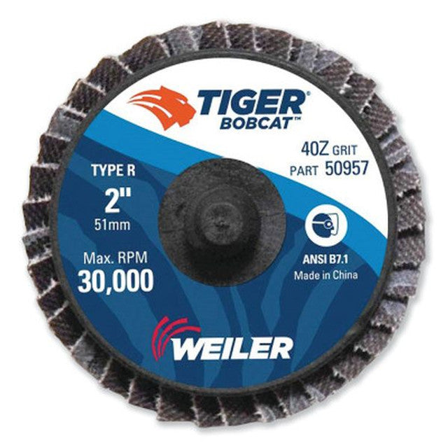 Weiler 50957 2" Bobcat Mini Abrasive Flap Disc, Flat (Ty27), Type R Mount, 40Z