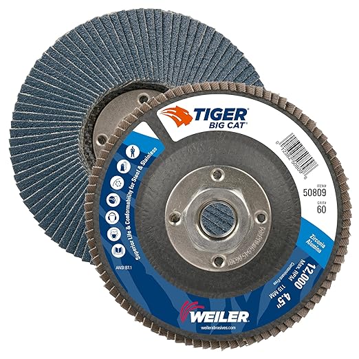 Weiler 50809 4-1/2" 60Z 5/8"-11 A.H. Big Cat Abrasive Flap Disc Flat Phenolic Backing - 012382508098