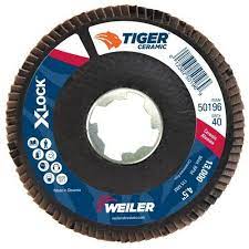 Weiler 50196 4-1/2" Tiger Ceramic Abrasive Flap Disc Angled Phenolic Backing 40C X-LOCK Arbor Hole