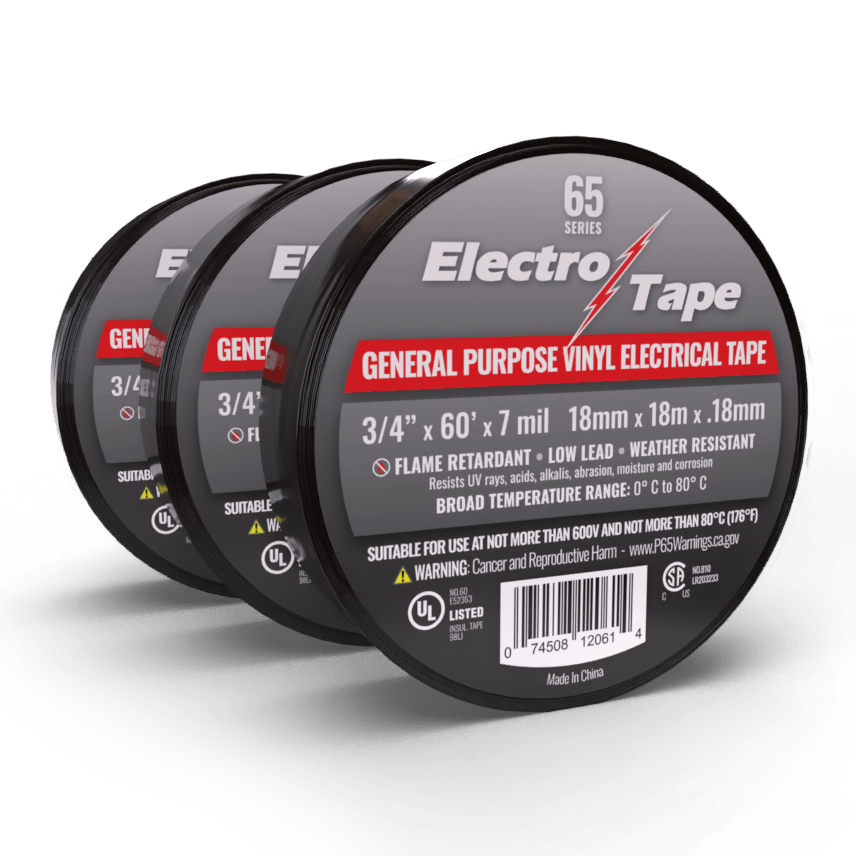 Electrical Tape General Purpose - 3/4" x 60 ft. x 7 mil - Flame Retardant Black Vinyl (12060)