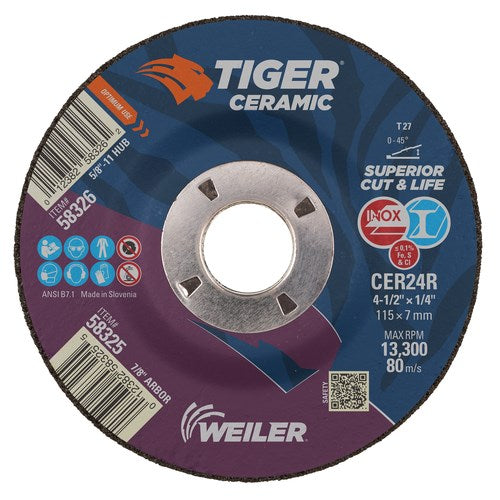 Weiler Tiger Ceramic Grinding Wheel 58325 - 4 1/2 in - Ceramic - 24