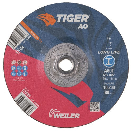 Weiler 57044 6" x .045" Tiger AO Type 27 Cutting Wheel, A60T, 5/8"-11 Nut