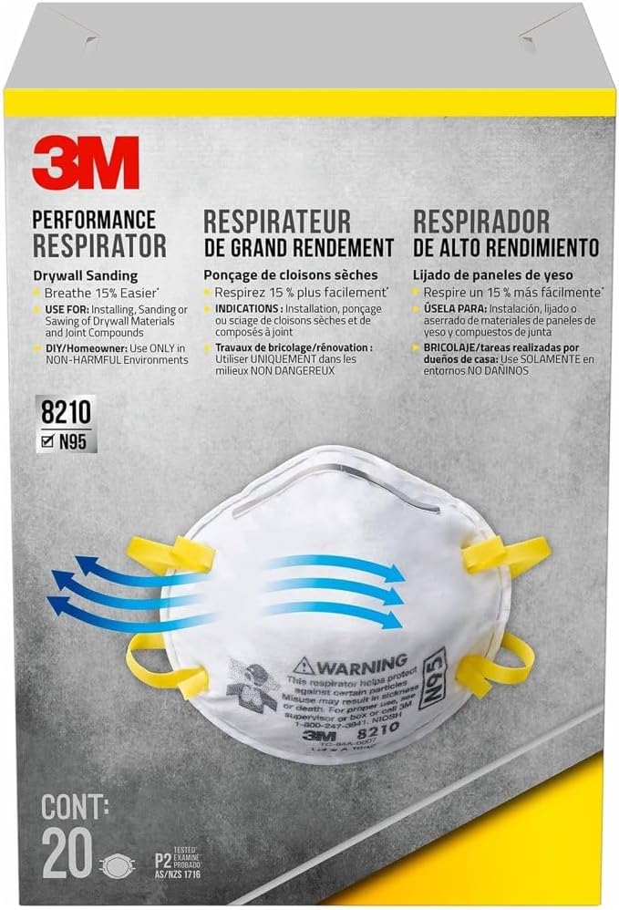 3M 8210 Particulate Respirator 8210, N95 (142-8210) (20/box) (Dust Mask)