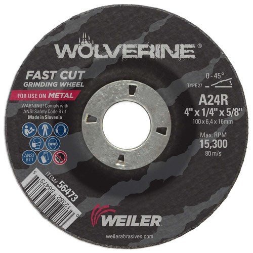 Weiler 4" x 1/4" Wolverine Type 27 Grinding Wheel, A24R, 5/8" A.H. 56473