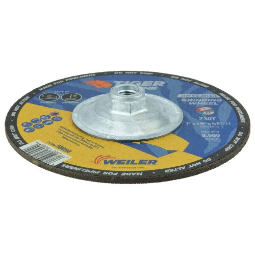 Weiler 58094 7 x 1/8 x 5/8-11 AH Z30T Tiger® Zirc Type 27 High Performance Pipeliner Grinding Wheels