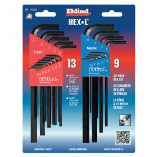 Eklind Tool Hex-L® Key Set, 22 per card, Hex Tip, Inch/Metric, Long Arm (269-10222)