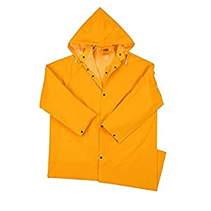 West Chester 4148 PVC Polyester Raincoat - Medium, Safety Wear Raincoat with Snap Front Closure, Detachable Hood, Corduroy Collar