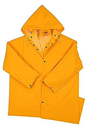 West Chester 4148 PVC Polyester Raincoat – X-Large, Safety Wear Raincoat with Snap Front Closure, Detachable Hood, Corduroy Collar