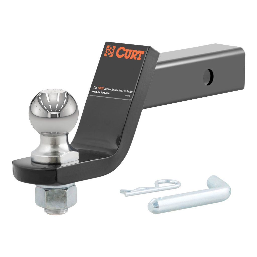 CURT 45056 Trailer Hitch Mount with 2-Inch Ball & Pin, Fits 2-In Receiver, 7,500 lbs, 4-Inch Drop, Gloss Black Powder Coat