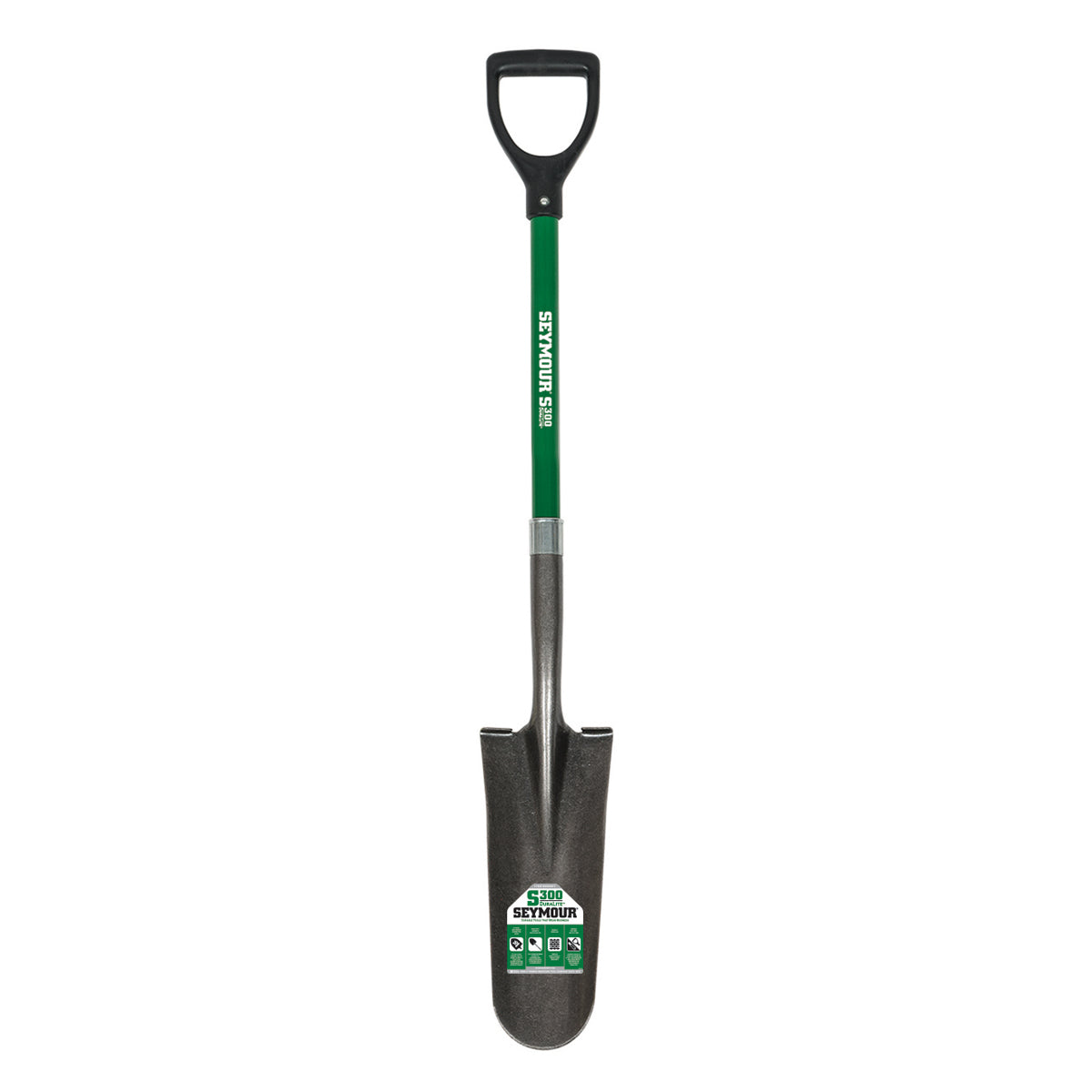 Seymour  Drain Spade, 26" Green Fiberglass Handle, Poly D-Grip 49437