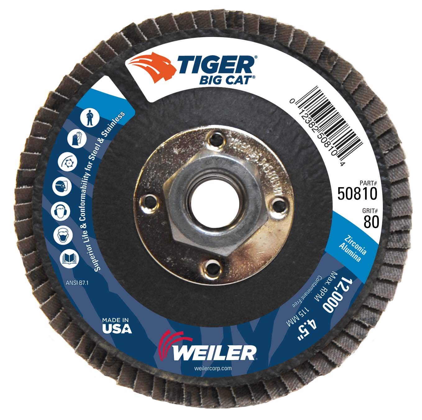 Weiler Big Cat High Density Abrasive Flap Disc 80Z - 4-1/2 x 5/8-11 (50810)