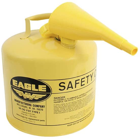 Eagle 5 Gallon Steel Safety Can for Diesel, Type I, Flame Arrester, Funnel, Yellow - UI50FSY