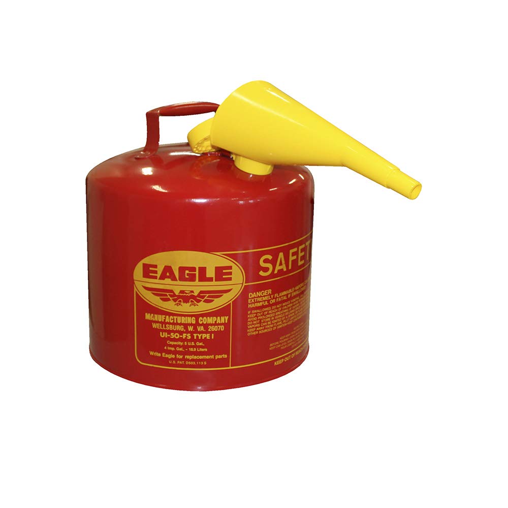 Eagle 5 GAL Type 1 Metal RED (Gas) Safety Can with Funnel UI50FS