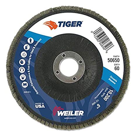 Weiler 50519 4-1/2" Wolverine Abrasive Flap Disc, Conical (TY29), Phenolic Backing, 80Z, 7/8" Arbor Hole