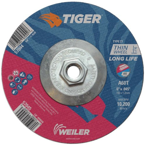 Weiler 6" x .045" Tiger AO Type 27 Cutting Wheel, A60T, 5/8"-11 Nut