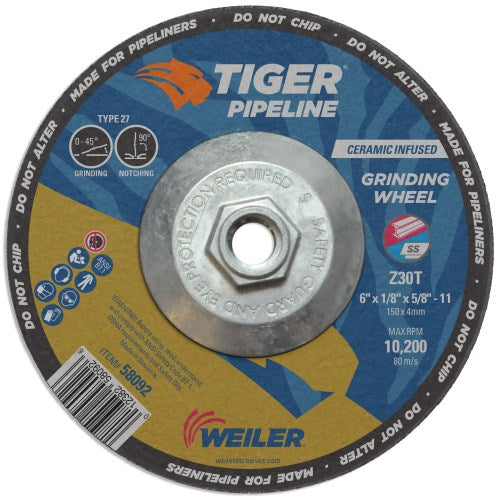 Weiler  58092 6" x 1/8" Tiger Pipeline, Z30T, Type 27, 5/8"-11 Nut