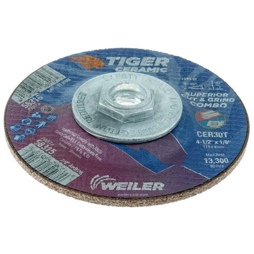 Weiler Tiger Inox Cutting Wheel 58113 - Type 27 - Depressed Center Wheel - 6 in - 60 - S