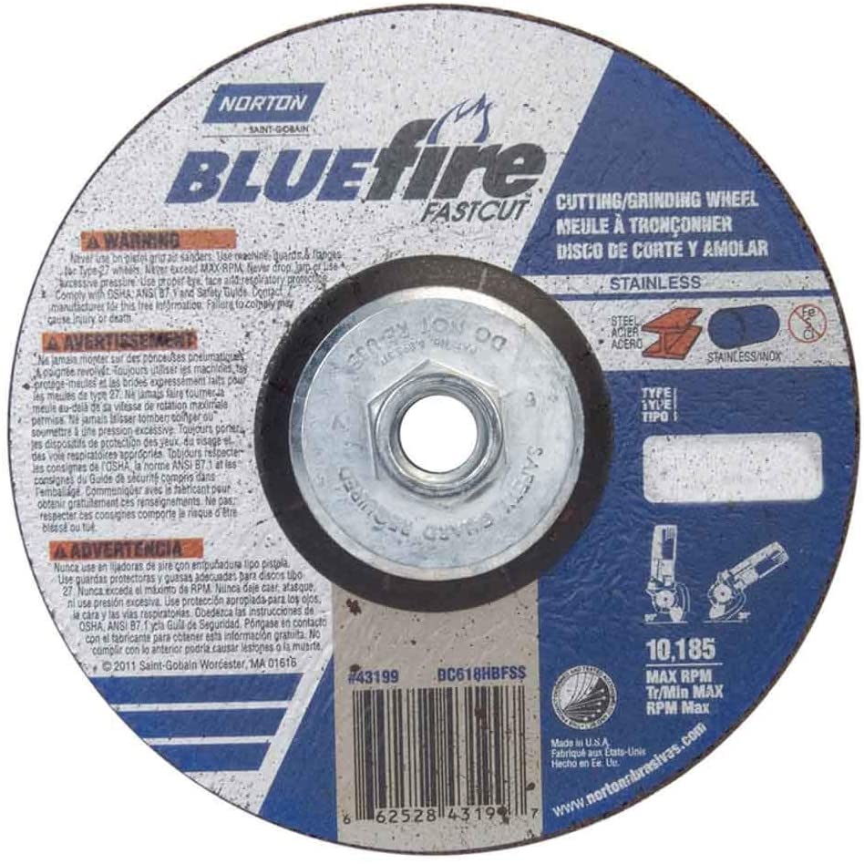 Norton Abrasives 66252843199 6 x 1/8 x 5/8-11 Norton Bluefire Fastcut Type 27 Depressed Center Wheels