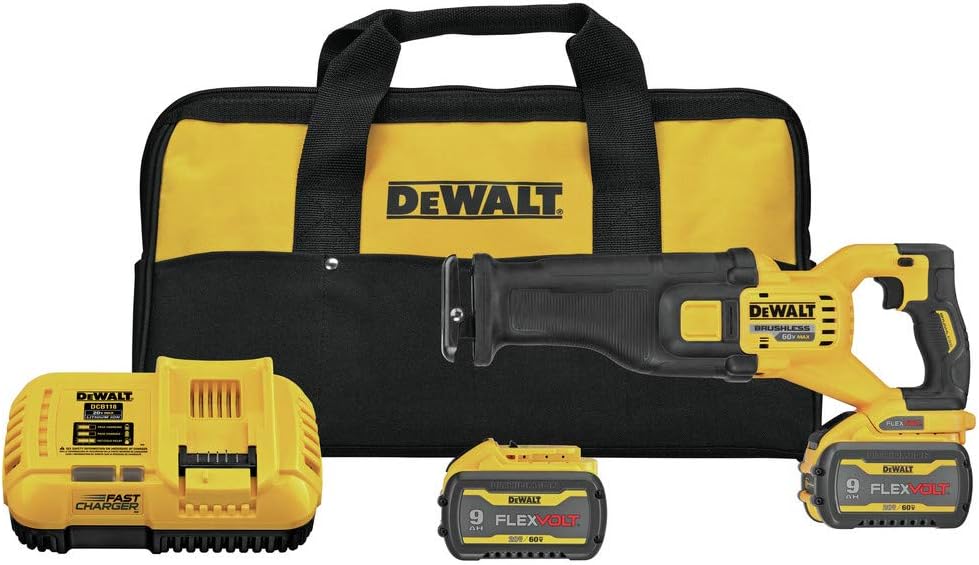 DEWALT FLEXVOLT 60V MAX Cordless Brushless Reciprocating Saw with (2) FLEXVOLT 9.0Ah Batteries (DCS389X2)