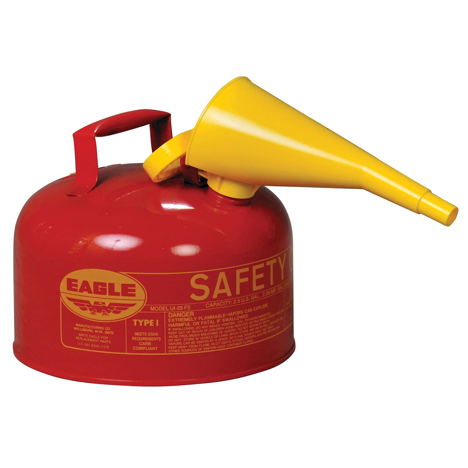 2.5 Gallon Steel Safety Can for Flammables, Type I, Flame Arrester, Funnel, Red - UI25FS