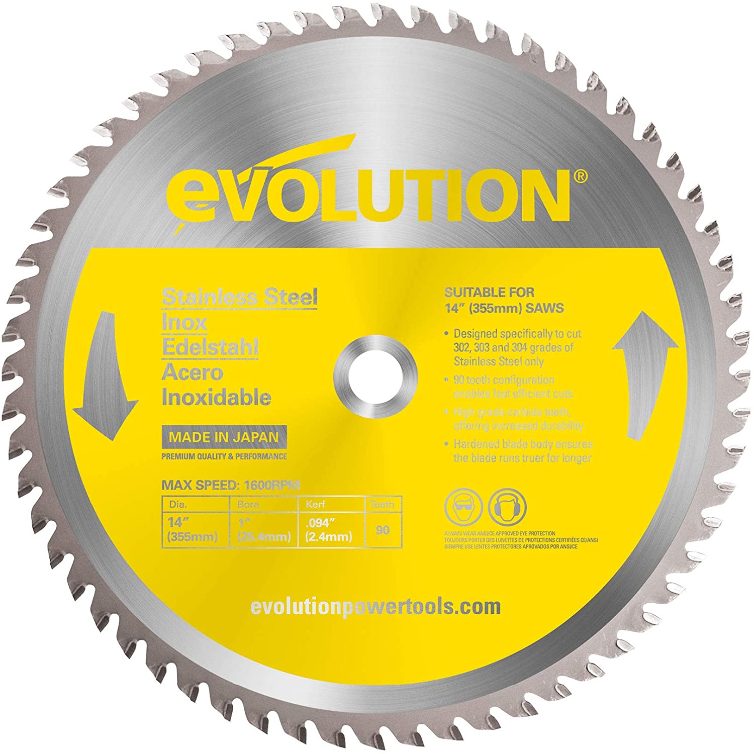 Evolution Power Tools 14BLADESSN 14 in. 90-Teeth Stainless-Steel Cutting Saw Blade