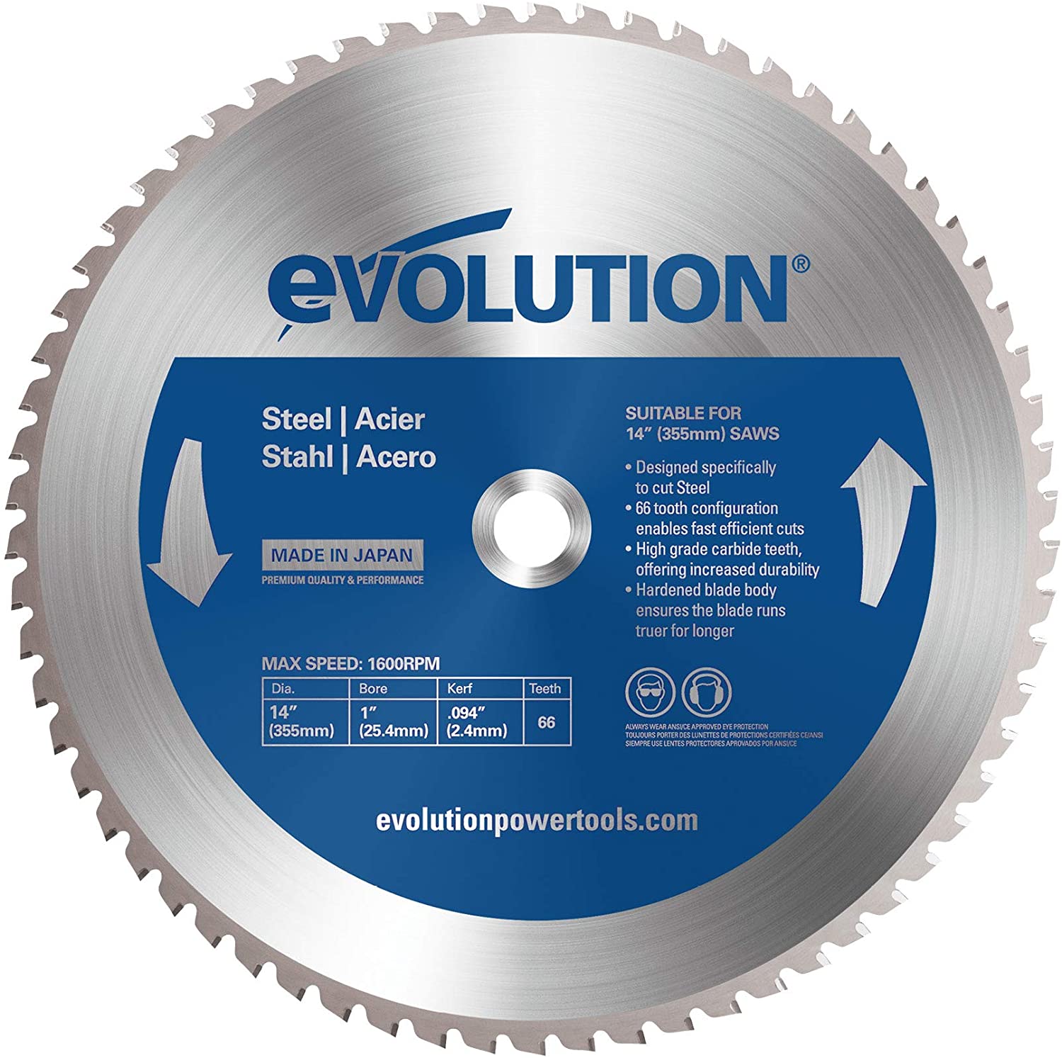 Evolution 14BLADEST, 14 In. 66T 1 In. Arbor Mild Steel & Ferrous Metal TCT Saw Blade