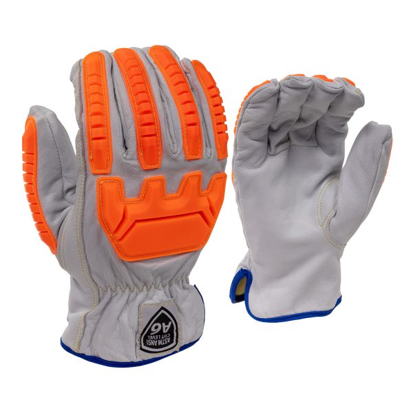 Palmer Safety G9050 Leather Impact Resistant Gloves, Hi-Vis Fluorescent Orange, Small