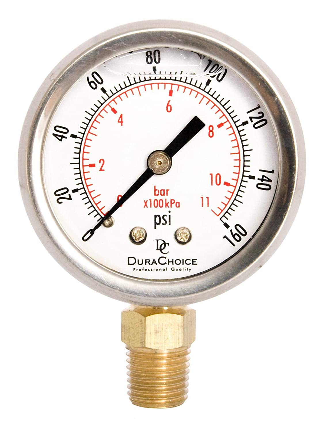 DuraChoice Oil Filled Pressure Gauge, 2" Dial, 1/4" NPT, 0-160 PSI (PB204L-160)