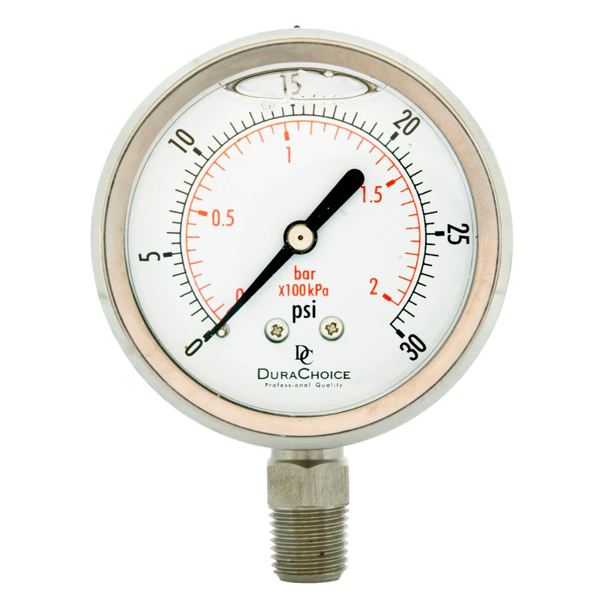 2-1/2" All Stainless Steel Oil Filled Pressure Gauge - 1/4" NPT Lower Mount 100PSI (PS254L-100)