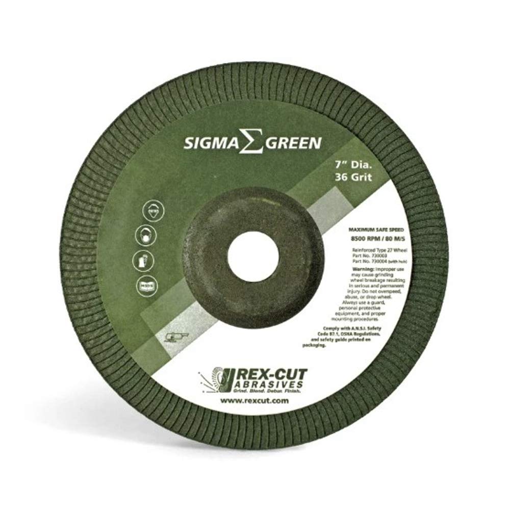 Rex-Cut Sigma Green 730002 36 Coarse Grit AlO2 Type 27 Depressed Center Grinding Wheel, 4-1/2 Inch x 5/8-11