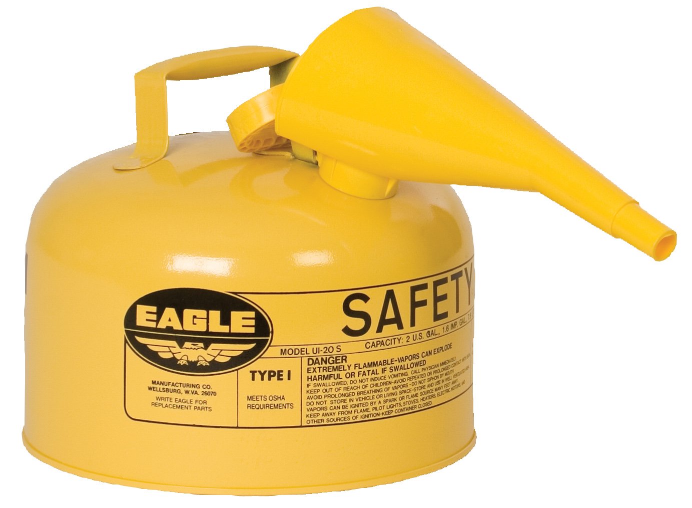 2.5 Gallon Steel Safety Can for Diesel, Type I, Funnel, Flame Arrester, Yellow - UI25FSY