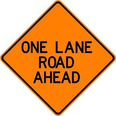 Dicke Safety Products RUNR48-200 48" Non Reflective Vinyl Sign - "One Lane Road Ahead"