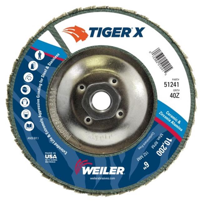 Weiler  51241 6" Tiger X Flap Disc, Angled (TY29), Phenolic Backing, 40Z, 5/8-11" Arbor Hole